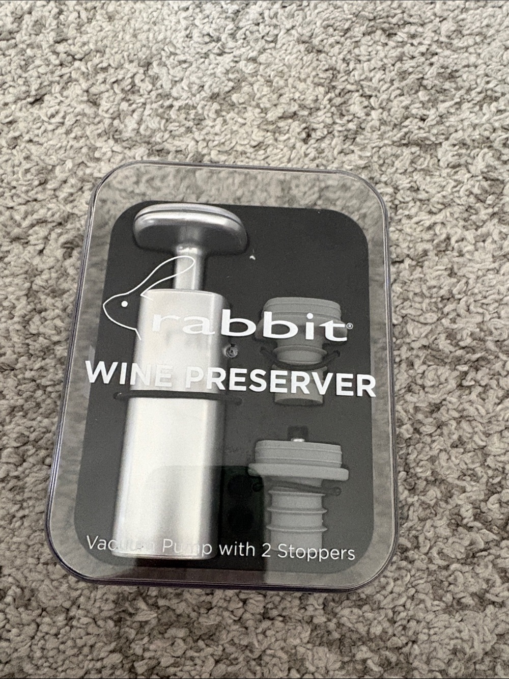 Rabbit Silver Wine Preserver Vacuum Pump with 2 Silver Stoppers